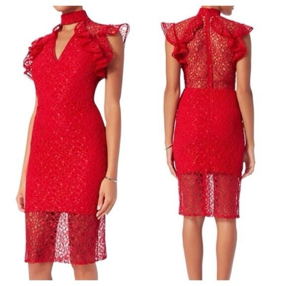 Alexis Red Lace Ruffle Midi Dress Size S NWT